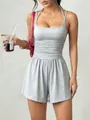 Combishort gris sans manches décontracté avec taille marquée et coupe large pour femme. - XS / Haut Et Bas / Gris clair