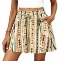 Lässige High-Waist-Shorts mit ethnischem geometrischem Druck und Kordelzug für Damen - S / Unterteile / Ethno Geometrischer Druck