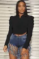 Elegantes sexy schwarzes Langarm-Crop-Shirt mit Puffärmeln und Reverskragen für Damen - S / Oberteil (6619) / Schwarz