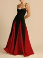Elegant black spaghetti strap maxi dress with red pleated inserts for evening parties - S / Top And Bottom (M0305) / Red