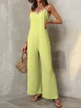 Lime green sleeveless spaghetti strap jumpsuit featuring loose wide-leg trousers - S / Top And Bottom / Green