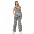 Full-length view of a leopard print maternity jumpsuit on a studio white background. - Light Gray