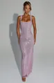 Robe longue à paillettes roses scintillantes avec bretelles doubles et coupe moulante gala. - Rose Lotus