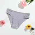 Gray ribbed cotton panties with lace inserts on a white background with flowers - S / Bottoms / Light Gray