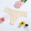 Breathable ribbed cotton low waist thong underwear with floral decor for women - S (30) / Bottoms / Yellow