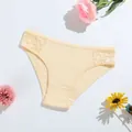 Yellow low-waist ribbed cotton panties with delicate lace side panels for women - S / Bottoms / Yellow