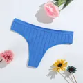 Blue ribbed thong panty for women with low waist and breathable cotton fabric - S (30) / Bottoms / Royal Blue