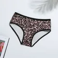 Detailed view of leopard print milk silk panties for women with black trim - Brown Leopard Print