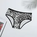 Detailed view of leopard print texture on soft fabric women's briefs. - White Leopard