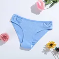Soft blue cotton ribbed panties with floral lace side panels for women - S / Bottoms / Royal Blue