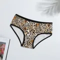 Detailed view of the leopard print pattern on smooth milk silk women's briefs - S / Nude Leopard