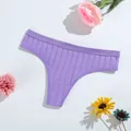 Premium purple ribbed cotton thong panties for women featuring a low waist breathable design - S (30) / Bottoms / Purple