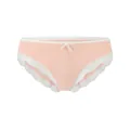 Detailopname van perzikribgebreide katoenen slip met witte kant en een strikdetail - S / Bottoms / Roze