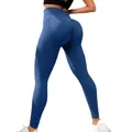 Naadloze yoga legging met hoge taille in het blauw met perzik-bil-liftend effect - S / Bottoms / Blauwgrijs