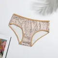 Elegant floral printed milk silk women's briefs featuring comfortable low-waist design - S / Nude Gray Floral