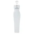Sexy white halter neck cutout maxi dress with decorative metal ring and elegant slim fit - S / Top And Bottom / White
