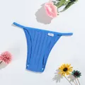 Premium comfortable blue ribbed low-waist breathable cotton thong for women's daily wear - S(30) / Bottoms / Royal Blue
