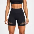 Zwarte yoga shorts met hoge taille en ademende mesh details voor fitness en hardlopen - S / Bottoms / Zwart