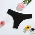 Comfortable black ribbed thong panties with soft cotton feel and low waist design - Black