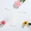 White ribbed cotton thong with Sweet label for women's daily comfortable wear - S(30) / Bottoms / White