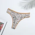 Floral print milk silk thong for women, breathable low-waist underwear with soft texture - XL / Bottoms / Nude Blue Floral