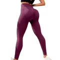 Leggings da yoga professionali a vita alta con controllo della pancia in colore viola scuro - Borgogna