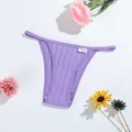 Purple ribbed cotton thong for women with a comfortable low-waist breathable design - S(30) / Bottoms / Purple