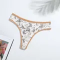 String en soie de lait pour femmes avec imprimé floral vintage et bordure marron - Imprimé Géométrique Blanc