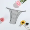Comfortable grey ribbed cotton thong with low waist design for women - Gray