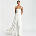 Elegant white sleeveless low-cut maxi dress featuring stylish ruched details for women - XS / Dress (ZD260323) / White