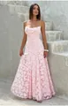 Elegant pink floral lace camisole maxi dress for evening banquet - S / Pink