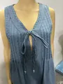 Detail of sleeveless pleated washed denim jumpsuit with tie-front neckline - S / Sky Blue