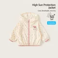 Cream toddler girls polka dot hooded sun protection jacket with cute bunny patch detail - 80 / Tops / Apricot