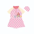 Detailed view of pink polka dot girl's buoyancy swimsuit with mermaid and seahorse print - M (80-90cm, 20-26) / Dress (CM260702-1BW) / Pink Polka Dot Mermaid