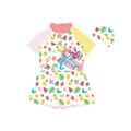 Detail view of girls' one-piece swimsuit set with mermaid dolphin print and swim cap - M (80-90cm, 20-26) / Dress (CM260702-2BW) / Fruit Dolphin Mermaid