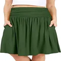 High-waisted olive green pleated midi skirt detail with functional side pockets - S / Bottoms / Army Green