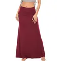 Full-length front view of an elegant wine red high-waisted maxi skirt on a model - S / Bottoms / Burgundy