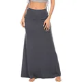 Close up detail of high waisted dark grey bodycon maxi skirt for casual home wear - S / Bottoms / Gray