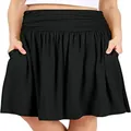 Detailed view of women's black pleated midi skirt featuring elastic high waist and side pockets - S / Bottoms / Black