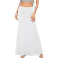 Close-up detail of a white high-waisted long maxi skirt in comfortable casual jersey fabric - S / Bottoms / White