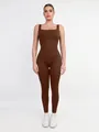 Mono de yoga marrón para mujer con cuello cuadrado, ajuste entallado y tejido elástico - 3XL / Top Y Pantalón / Café