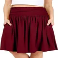 Vue détaillée d'une jupe mi-longue plissée bordeaux pour femme avec poches latérales - Rouge Foncé