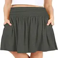 Detailed view of women's dark grey pleated A-line midi skirt with side pockets - S / Bottoms / Gray