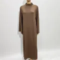 Robe longue élégante marron café grande taille à manches longues et col montant pour femme - S / Bas / Café