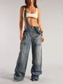 Salopette en jean bleu ample avec fermeture éclair frontale et jambes larges - XS / Haut et bas / Bleu clair