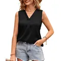 Elegant black sleeveless satin tank top for women featuring a stylish V-neck design - S / Tops / Black