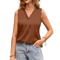 Elegant brown satin V-neck sleeveless blouse for women featuring a casual summer style - S / Tops / Dark Brown