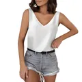 Gedetailleerd overzicht van een witte satijnen mouwloze top met V-hals voor zomer - S / Tops / Wit