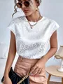 Detailansicht des weißen T-Shirts mit Leoparden-Jacquard und weichem Satin-Stoff-Gefühl - S / Oberteile / Weiß