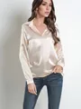 Elegant champagne gold satin long-sleeve shirt with a relaxed loose fit for women - S / Tops / Off White